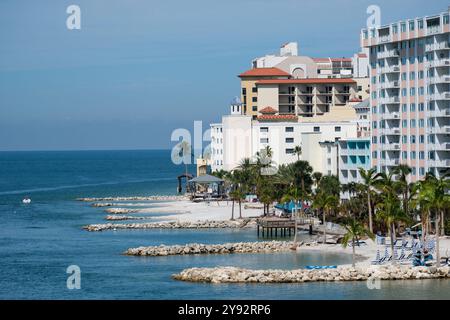 Clearwater, FL, USA - 02 Oct 2024 - Hotels alonf the Clearwater Beach Strip Stock Photo