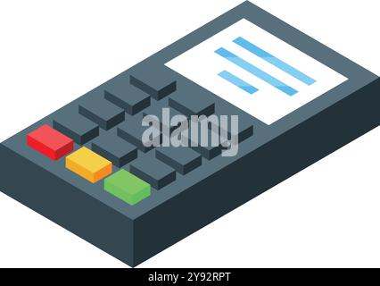 Pos terminal printing a receipt, showing a successful transaction in an isometric view Stock Vector
