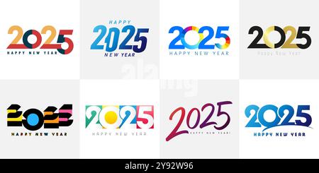 Big set of colorful 2025 number design template. Premium 2025 New Year logo text design. Collection of colored icons 2025 Happy New Year. Vector card Stock Vector