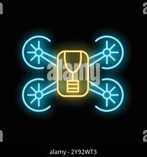 Neon icon of a drone carrying a first aid kit, representing the use of technology for fast delivery of medical supplies Stock Vector