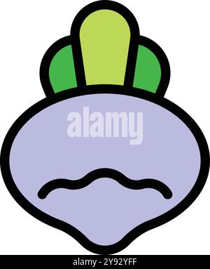 This vector icon features a blue turnip with a sad expression on its face Stock Vector