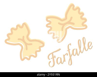 Vector illustration of two farfalle pasta shapes, drawn with clean lines on a white background. Hand lettering Farfalle. Perfect for culinary-themed d Stock Vector