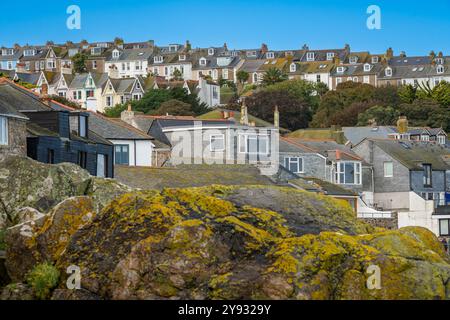 Row of traditional english terraced houses at St. Ives, Cornwall Stock Photo