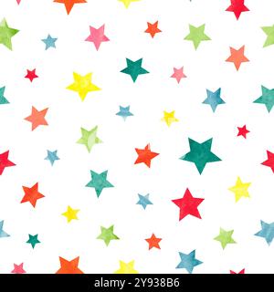 Colorful stars pattern. Vector watercolor childish background Stock Vector