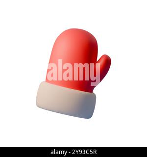 Vector 3D illustration of red winter mitten with a white cuff, designed in a smooth, minimalistic style. Ideal for New Year or Christmas greeting Stock Vector