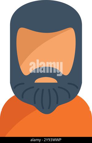 This minimal vector illustration icon features a man with a beard wearing an orange shirt Stock Vector