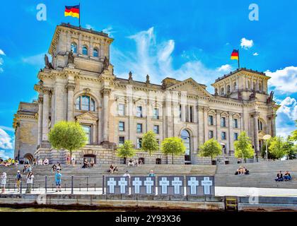 The Reichstag Building, home of the German Parliament, completed in 1894, damaged in 1933 and WWII, restored in the 1960s, Berlin, Germany, Europe Stock Photo