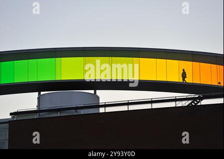 Your Rainbow Panorama, a circular skywalk with windows in the colors of the rainbow on the top of ARoS Aarhus Kunstmuseum, Aarhus, Jutland, Denmark Stock Photo