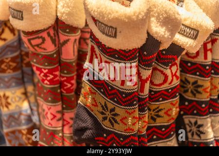 View of thick Norwegian woollen socks, Oslo, Norway, Scandinavia, Europe Stock Photo