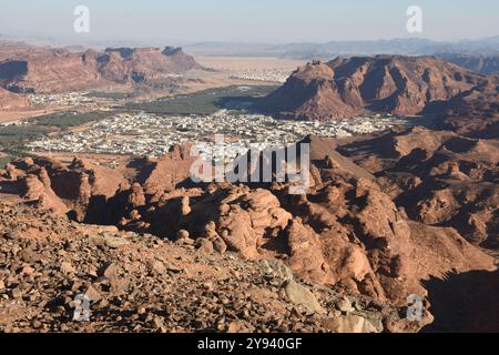 Al Ula, seen from Harrate viewpoint, North West Saudi Arabia, Middle East Stock Photo