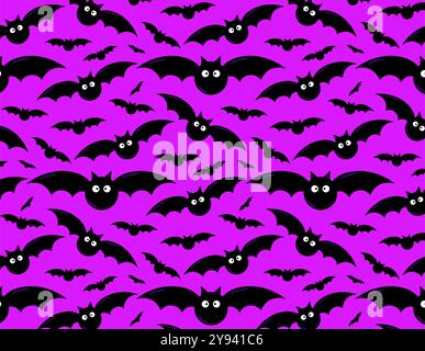 Halloween seamless pattern with flying bats. Background for print, fabric and printing, wrapping paper. Cartoon vector illustration Stock Vector