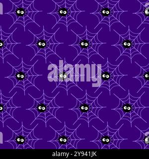Halloween vector seamless pattern with spider and spider web vector cartoon illustration Stock Vector