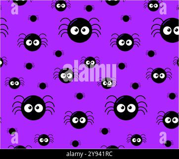Seamless halloween cartoon pattern with cute spiders . Doodle kids background Stock Vector