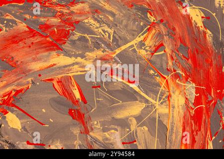 An abstract painting featuring bold strokes of red paint on a white ...