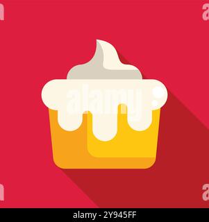 This minimalist vector illustration features a cupcake with dripping icing on a colorful background, perfect for projects related to desserts and sweet treats Stock Vector