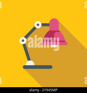 Pink desk lamp casting a long shadow on a yellow background, simple vector illustration in flat design Stock Vector