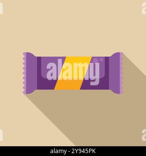 Purple flow pack packaging with yellow label for chocolate bar is lying on the surface Stock Vector