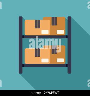 Warehouse interior with metal shelves full of sealed cardboard boxes ready to be shipped Stock Vector