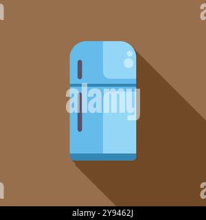 Simple vector illustration of a blue refrigerator with long shadow on brown background Stock Vector