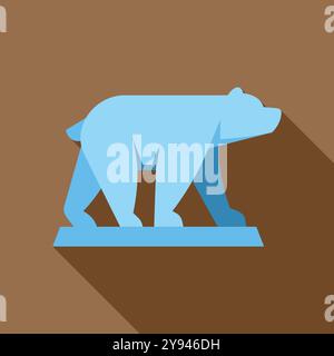 Minimalist illustration featuring a blue bear walking forward, isolated on a brown background Stock Vector
