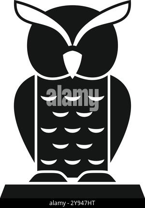 Black and white icon of an owl standing on a tree branch, representing wisdom and knowledge Stock Vector