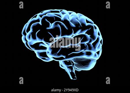 AI brain. Abstract brain hologram. Glowing brain. Neon brain on dark background.Neurology research, artificial intelligence. Diagnosis of organs. 3d i Stock Photo