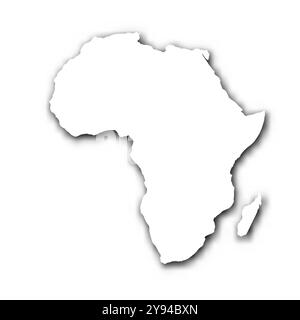Silhouette map of Africa continent. White vector map with dropped shadow on light gray background. Stock Vector