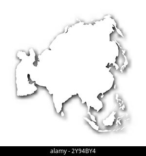 Silhouette map of Asia continent. White vector map with dropped shadow on light gray background. Stock Vector