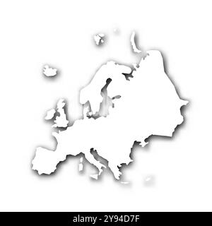 Silhouette map of Europe continent. White vector map with dropped shadow on light gray background. Stock Vector