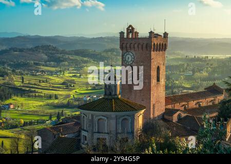 San Miniato town panoramic view, bell tower of the Duomo cathedral and countryside. Pisa, Tuscany Italy Europe. Stock Photo