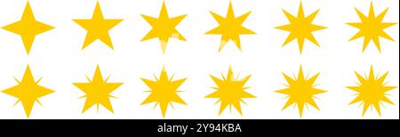 A series of yellow stars with varying sizes and shapes. Vector illustration Stock Vector