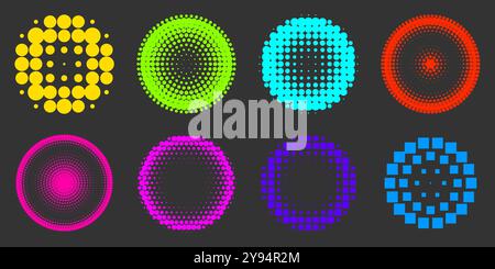 A set of colorful circles halftones. vector illustration Stock Vector