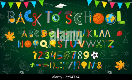 Back to school letters and numbers set. Kids education style alphabet ...