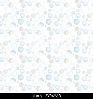 Seamless pattern. Multicolored bubbles on white. Watercolor Illustration in warm yellow-green tones. Suitable for creating greeting cards, textiles and printing Stock Photo