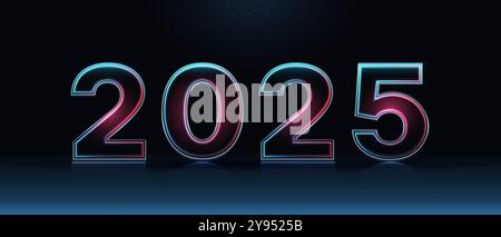 Banner with 3D neon numbers with light insight. Glass symbols with sparkles. Holiday decoration. Element for design poster, advertisign or game Stock Vector