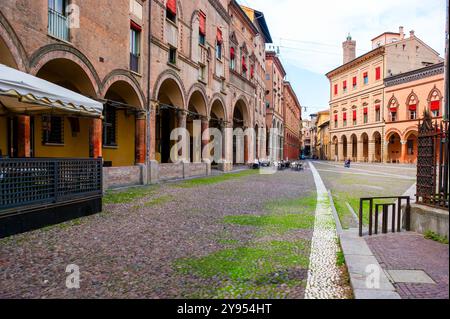 Piazza Santo Stefano, the triangle pedestrian square in city center of Bologna, Italy Stock Photo