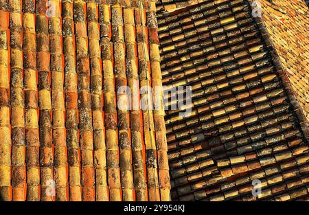 Looking down on tiled roofs of Dubrovnik old town. Stock Photo