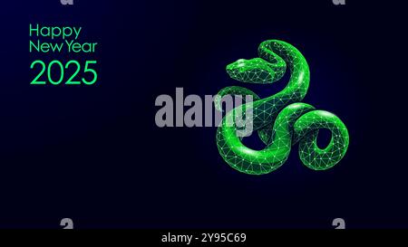 Snake Symbol Chinese New Year 2025 Concept. Traditional sign of year low poly modern blue polygonal. Poster greeting cards template vector Stock Vector