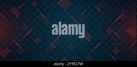 VR HUD futuristic interface rhombus grid. Digital UI screen rhombic mesh pattern. GUI hi tech backdrop design. Spaceship head up display red square cross lines on dark background. FUI Sci Fi dashboard Stock Vector