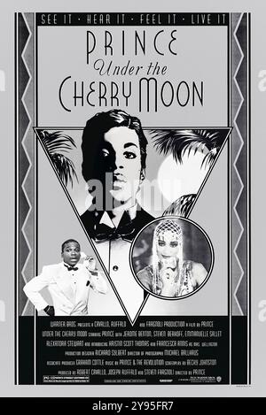 Under the Cherry Moon (1986) directed by Prince and Michael Ballhaus and starring Prince, Jerome Benton and Kristin Scott Thomas. Two friends travel to the French Riviera to swindle rich women but find unexpected romance. Photograph of an original 1986 US one sheet poster designed by John Kosh. **EDITORIAL USE ONLY***. Credit: BFA / Warner Bros Stock Photo