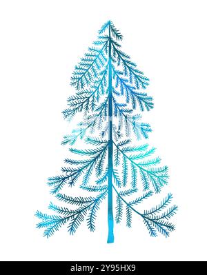 Graphic blue Christmas tree. hand drawing. Not AI, Vector illustrations. Stock Vector