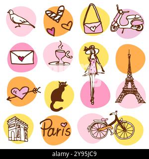 Hand drawn Paris theme Seamless pattern, Drawing, Cute design Stock Vector