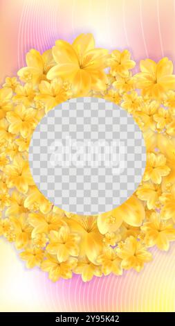 Fall round yellow flower stories background template. Golden flower round trail. Stock vector illustration in realistic style. Stock Vector
