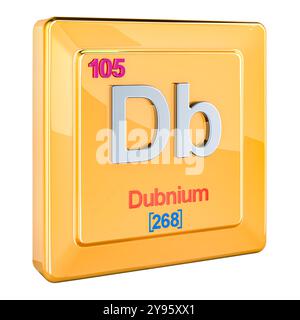 Dubnium Db, chemical element sign with number 105 in periodic table. 3D rendering isolated on white background Stock Photo