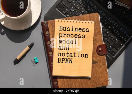 Business process model and notation BPMN is shown using a text. Stock Photo