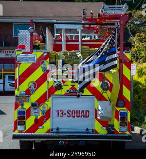 Back of a fire truck in Piermont, NY Stock Photo