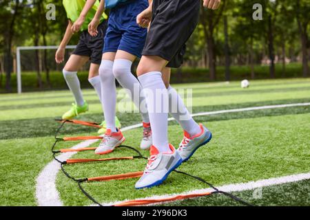 Kids Warming Up During Football Training Class Stock Photo