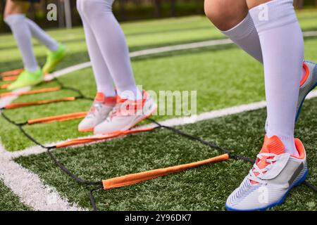 Kids Warming Up During Football Training Class Stock Photo