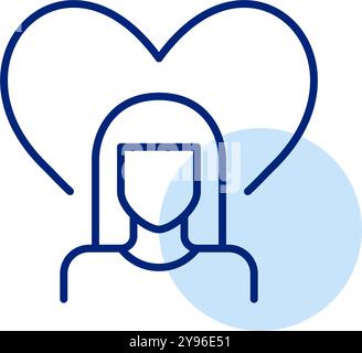 Woman avatar and heart. Dating app user. Finding romantic love. Pixel perfect, editable stroke vector icon Stock Vector