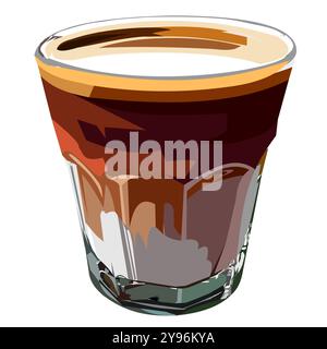 Dirty coffee with brown layer of coffee water and white layer of milk in transparent glass isolated on white background, Popular drink in vector Stock Vector